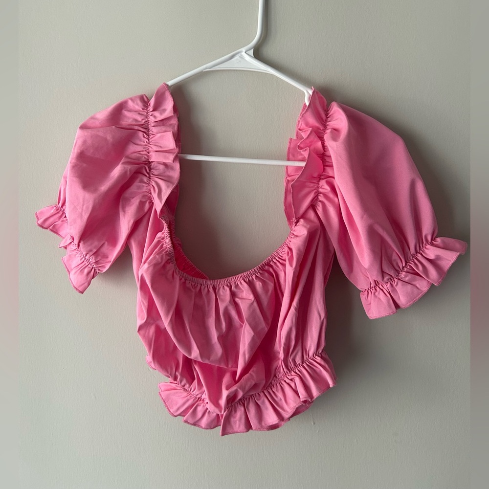 Pink Ruffled off the shoulder Women's Top